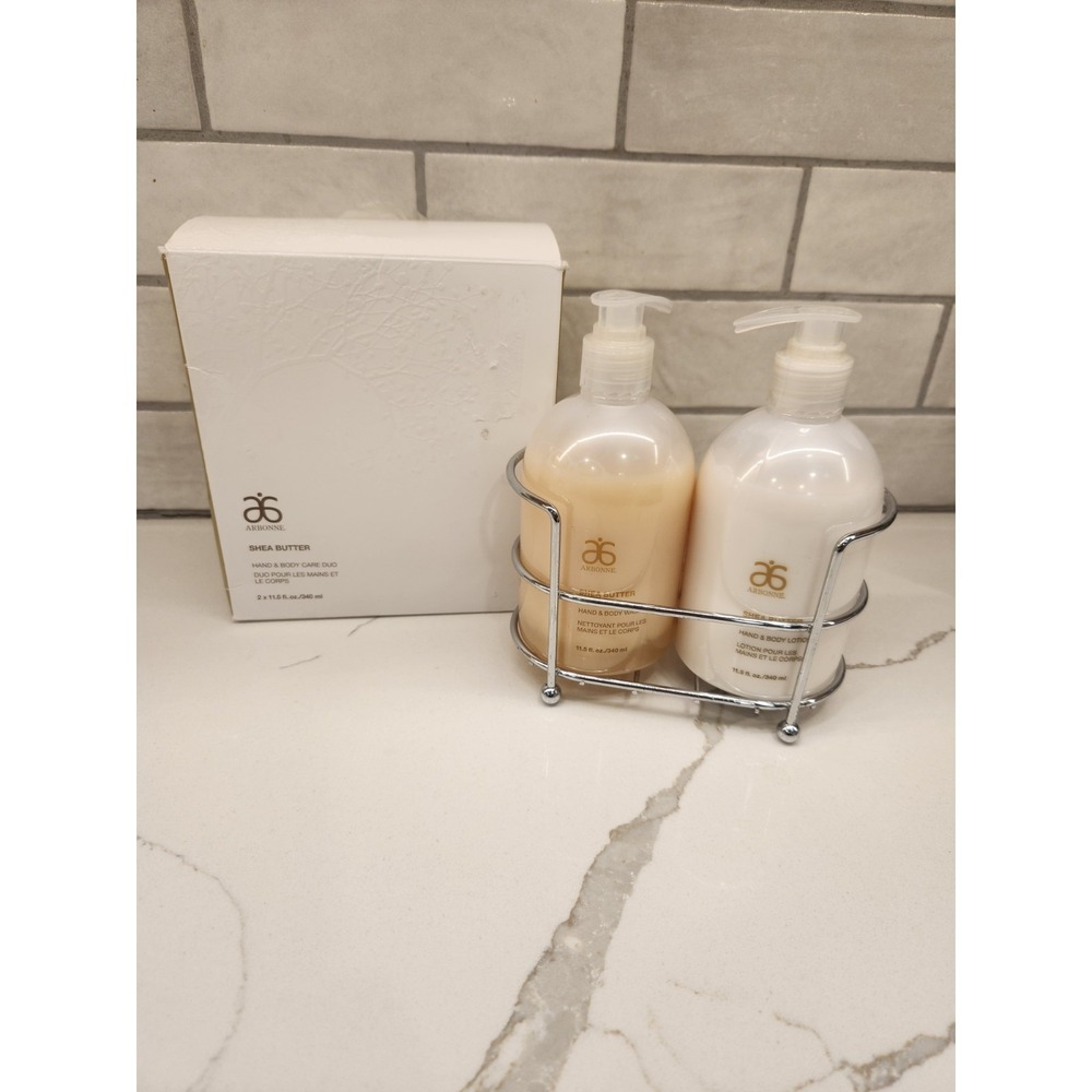 Arbonne Shea Butter Hand And Body Wash Lotion Care Duo Set 11.5 Fl. Oz. W/Holder
